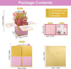 Tarjeta de Cumpleaños 3D Pop-up - Caja de Regalo con Tarjeta de Felicitación y Sobre para Mujeres, Hombres, Niños, Amigos (Rosa) - Product Image 2
