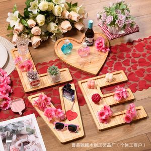 Wooden Serving <b>Tray</b> Love Letter Shape Heart Pine Cheese <b>Snack</b> <b>Tray</b> For Valentine's Day Decorations - Product Image 2