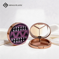 ML PACK Nouvelle boîte compacte de luxe ronde en or rose avec 3 compartiments intérieurs, 15g, vide, pour poudre compacte, emballage de palette de blush, boîte compacte en plastique