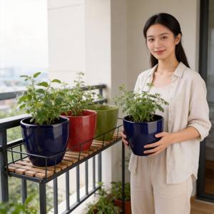 กระถางดอกไม้เซรามิกเคลือบเงาขนาดเล็กราคาประหยัด-ชุดเพาะชำ ทนทานและเป็นมิตรกับสิ่งแวดล้อม - Product Image 5