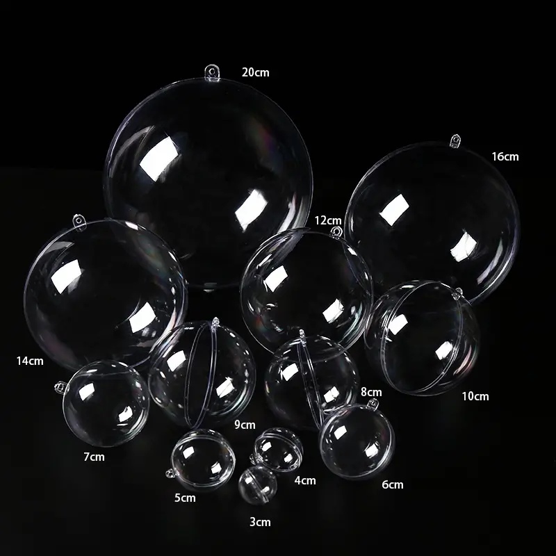 Decorazione acrilica della palla d'attaccatura della palla di natale della palla vuota di plastica rotonda altamente trasparente
