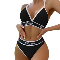 Ensemble soutien-gorge et culotte sans couture pour femme, soutien-gorge camisole taille mi-haute, string, bretelles larges, motif lettres