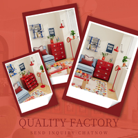 Commode à 5 tiroirs en acier rouge vintage, meuble de rangement en métal pour chambre à coucher