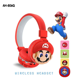 سماعة رأس لاسلكية للأطفال من المصنع Mario AH806Q سماعات أذن كرتونية لطيفة سماعات أذن BT للأطفال