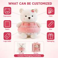 Ours en peluche fraise avec robe à volants rose, ours en peluche blanc en robe fraise brodée pour cadeau