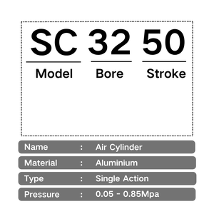 Cilindro Pneumatico Standard Serie SC in Lega di Alluminio, Doppio Effetto, Asta del Pistone in Acciaio Inox, Alesaggio 32-200mm, Corsa 25-1000mm - Product Image 3