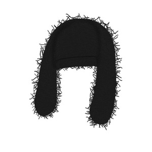 Bonnet tricoté unisexe effet vieilli avec oreilles de lapin, couleur unie, chaud, pour l'hiver, casquette de cyclisme d'extérieur, taille adulte - Product Image 2
