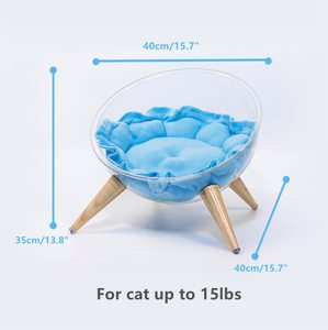 2-Pack şık uzay gemisi kapsül akrilik kabarcık temizle kedi yatak kanepe kase yuva yastık ile ahşap yükseltilmiş şeffaf kedi yatak - Product Image 6