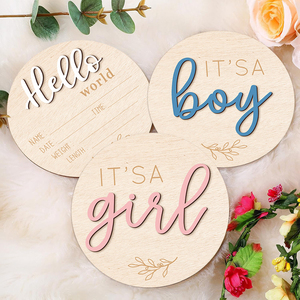 Targa in <span class=keywords><strong>Legno</strong></span> Incisa Moderna 'Hello World' per Annuncio Nascita, Carta per Traguardi del Bambino - Product Image 4