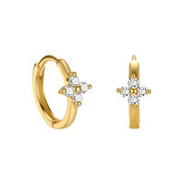 Zierliche Gold Vermeil 925 Sterling Silber Blumencluster Huggie-Ohrringe 925 Silber Florale Zirkon-Creolen