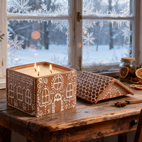 Pot à bougie en céramique fait main en forme de maison en pain d'épices avec couvercle - Décoration écologique pour la maison pour Noël - Vente en gros d'usine