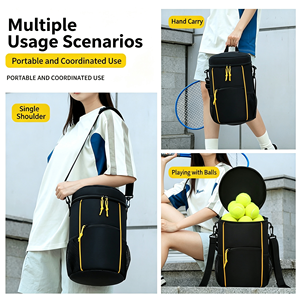 Bolsa de Transporte Portátil para Pelotas de Tenis, de Nailon Sólido Negro con Ribete Amarillo, Accesorio de Entrenamiento para Adultos, para Todas las Estaciones - Product Image 4