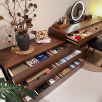 Coiffeuse en bois massif avec miroir éclairé, style moderne et épuré, pour chambre à coucher, avec armoire de rangement à l'extrémité du lit, style chinois moderne, non pliable
