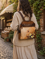 Tas Ransel Kulit Lukis Tangan Retro untuk Toko Hadiah Butik, Tas Punggung Kulit Sapi Boho untuk Perjalanan Sehari-hari dengan Tali Bahu yang Dapat Disesuaikan