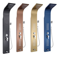 Panneau de douche en acier inoxydable doré avec système de massage cascade à double poignée en céramique, jets corporels, ensemble de douche luxueux et grand format, dissimulé
