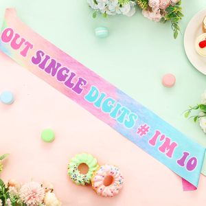 Peace Out <span class=keywords><strong>Single</strong></span> Digits I Am 10 Sash Decorazioni Tie Dye per il 10° Compleanno, Sash Decorazioni Buon 10° Compleanno per Ragazzo e Ragazza - Product Image 1
