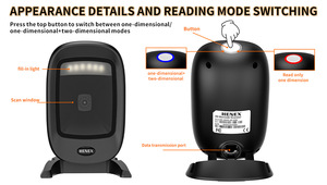 Henex đa hướng USB <span class=keywords><strong>POS</strong></span> Máy quét Máy tính để bàn 1D 2D mã QR & đầu đọc mã vạch với rảnh tay quét CMOS nguồn ánh sáng - Product Image 5