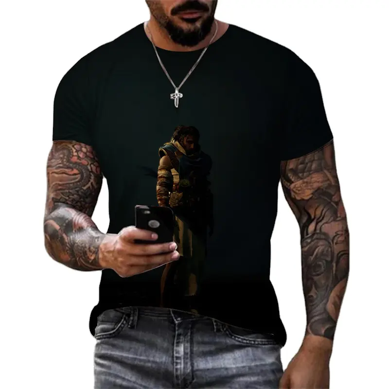 T-Shirt 3DT Pria lengan pendek jalanan Hip Hop Gambar pria cetak Digital Anime Amerika Eropa leher atas lintas batas
