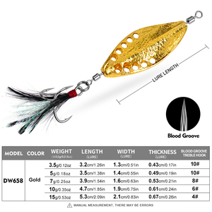 Señuelo de Pesca Artificial Metálico VIB Tipo Cuchara en Colores Dorado/Plateado, 3.5g 5g 7g 10g 15g - Product Image 6