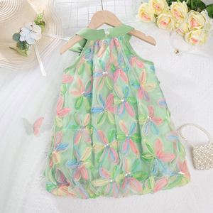 Nouvelle collection été 2026 : Robe coréenne pour filles, en tricot 3D à pétales, avec nœuds féériques, volants et perles, style étranger. - Product Image 4