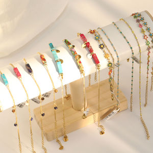 Tobillera de Moda en Acero Inoxidable, Chapada en Oro, con Diseño de Flores Coloridas y Mariposas, Adorno para el Pie de Mujer, Joyería para Regalo - Product Image 1