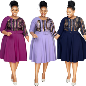 Robe de bureau élégante pour femmes en mousseline de soie, taille naturelle, logo cristallin sur le devant, mini robe décontractée grande taille pour l'église - Product Image 1