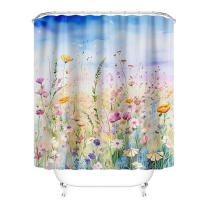 Juego de <span class=keywords><strong>cortinas</strong></span> de baño de cuatro piezas superventas de <span class=keywords><strong>Amazon</strong></span>, cortina de <span class=keywords><strong>ducha</strong></span> impermeable de poliéster con estampado de pradera de flores silvestres de acuarela - Product Image 5