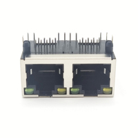 Módulo RJ45 1x2, Conectores Ethernet Blindados de Doble Puerto con LED, Macho/Hembra de 8 Pines para Conexiones de PCB y Cable