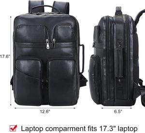 Full Grain <b>Leather</b> <b>Laptop</b> <b>Backpack</b> for Men Multi Pockets Casual Daypack Business Travel Rucksack - Product Image 5