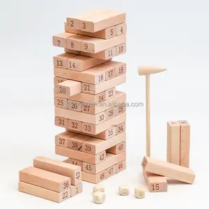 DIY Wooden Tumbling Tower Blocks Domino Model With 48 PCs Includes 4 Dice And Hammer En71 Certified Construction Toy