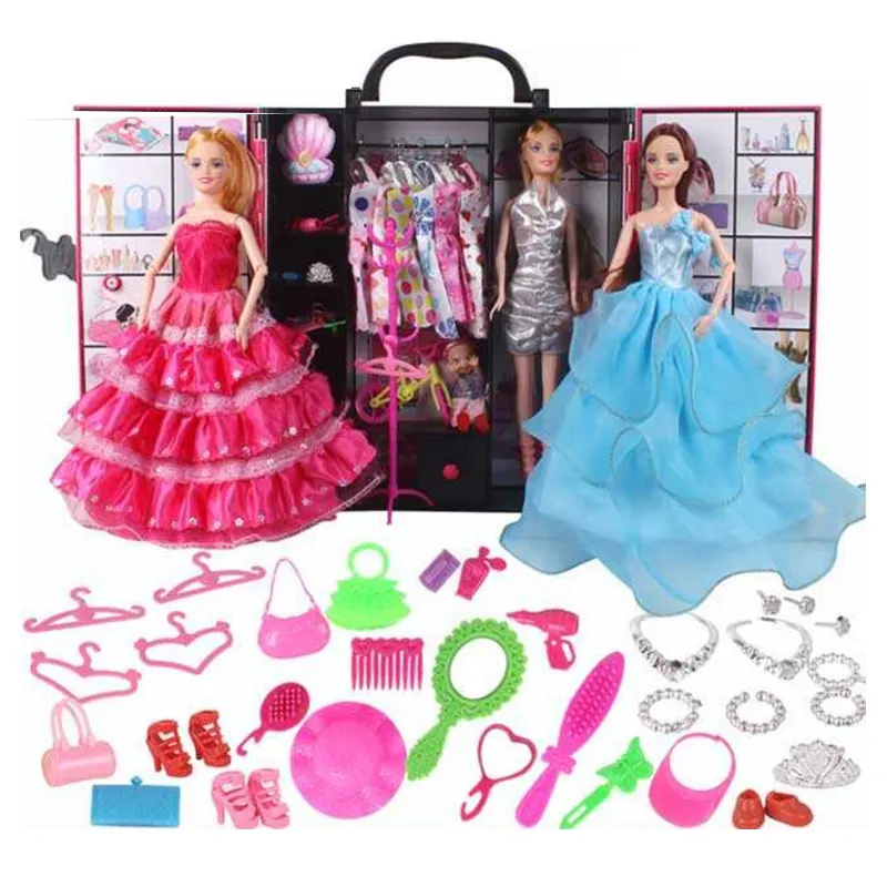 Doll Dress Make Set Newest Hot Doll Closet Wardrobe with doll, Wardrobe, Dress, Hangers, Shoes, Bags Necklaces and so on muneca