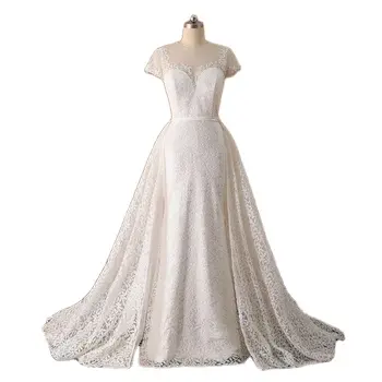 Mily Bridal QW01333 Short Sleeve Used Wedding Dress Mermaid Sweetheart Neckline Laced with Detachable Skirt Wedding Gown