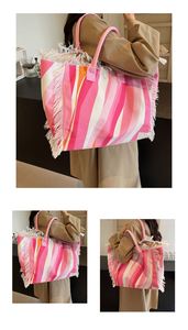 BESTELLA Tassel Decorated <b>Large</b> Capacity Tote <b>Bag</b> Handbag Canvas <b>Beach</b> Shopping Use Custom Logo - Product Image 5