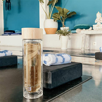 Bouteille d'eau personnalisée 400 ml en verre borosilicate écologique avec couvercle en bambou, résistante à l'ébullition, pour consommation directe, idéale pour la gym et les cadeaux