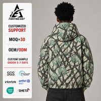 Sweat à capuche zippé pour homme en molleton épais, imprimé numérique motif forêt sur toute la surface, style streetwear, par un fabricant de vêtements