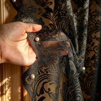 Rideau en polyester écologique à œillets, style pastoral vintage français, en dentelle florale noire, pour l'été, idéal pour les balcons et les chambres