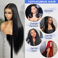 Perruque Lace Closure HD 5x5 Cheveux Humains Lisses 32 Pouces Densité 200 Pré-épilée Pré-coupée avec Cordon de Serrage pour Débutantes Cheveux de Bébé Prête à Porter