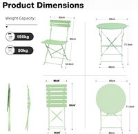Table pliante de bistrot et chaises lot de 2, meubles de balcon, petit ensemble de meubles de jardin 3 pièces, vert