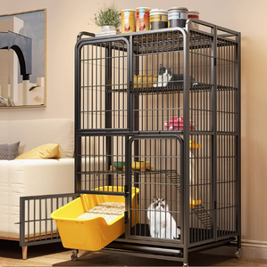 <span class=keywords><strong>Cage</strong></span> intérieure extra-large pour chat <span class=keywords><strong>avec</strong></span> toilette intégrée, motif uni, construction en acier écologique, fermeture à bouton pour petites races - Product Image 2