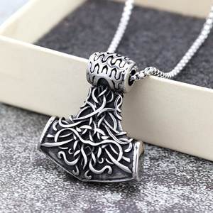 Retro Stainless Steel Unisex Thor's Hammer Pendant <b>Necklace</b> With <b>Celtic</b> Design For Gift And Clothing Matching - Product Image 3