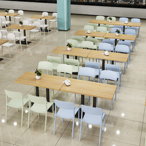 Tables de cantine scolaire rectangulaires modernes personnalisées, chaises de salle à manger en <span class=keywords><strong>plastique</strong></span> pour aire de restauration, ensembles commerciaux pour entreprises - Product Image 3