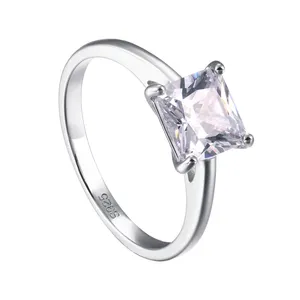 Tonglin Moderno Design Simples Quadrado Pedra Cz Diamante Mulheres Italianas 925 Esterlina Anéis De Noivado De Prata