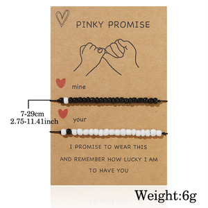 Pinky Promise <b>Bracelet</b> Set Black <b>White</b> Beaded Couple Jewelry Gift for Valentine's Day Unisex Fashion Beaded <b>Bracelets</b> - Product Image 4