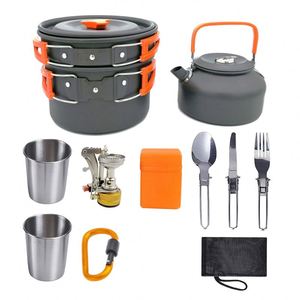 Ensemble de cuisine portable et léger en aluminium anodisé pour l'extérieur, poêle à frire de 1 à 2 L, compatible avec les réchauds de camping, facile à nettoyer - Product Image 1