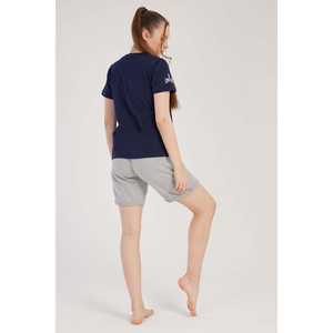 Conjunto de pantalones cortos de manga corta para mujer con cuello de 3 hilos y doble dobladillo con bolsillos - Product Image 1