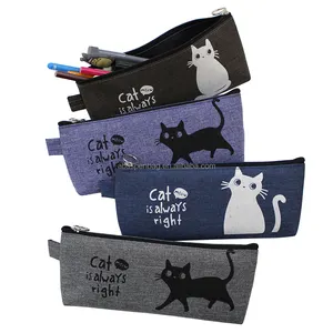 可爱猫图案印花笔袋卡通织物笔袋定制帆布铅笔袋学生定制帆布铅笔盒