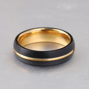 Anillo de Acero de Tungsteno Negro y Dorado de 6 mm, Anillo de Boda Unisex, Diseño Geométrico, Joyería - Product Image 4