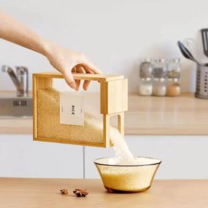 Grote Keuken Voedsel Bamboe Plastic Graancontainer Met Deksel 3l Opslag Dispenser Voor Granen, Rijst, Noedel, Bloem, Snack, Snoep - Product Image 4