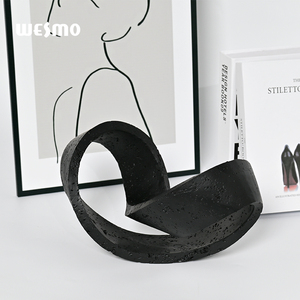 Decoración <span class=keywords><strong>minimalista</strong></span> moderna para sala de estar, objeto decorativo rizado geométrico, escultura contemporánea de resina negra, decoración del hogar - Product Image 1