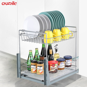 Cassetto della cucina Mobile Cestello <span class=keywords><strong>Cestino</strong></span> di Chiusura Molle di Metallo, Ferro, 2 Tier Cremagliera di Piatto Multi-Funzione <span class=keywords><strong>Cestino</strong></span> Del Pane - Product Image 6